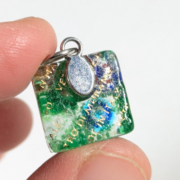 Small Murano glass square jewelry pendant, Murano glass Millefiori charm - Picture 6 of 8